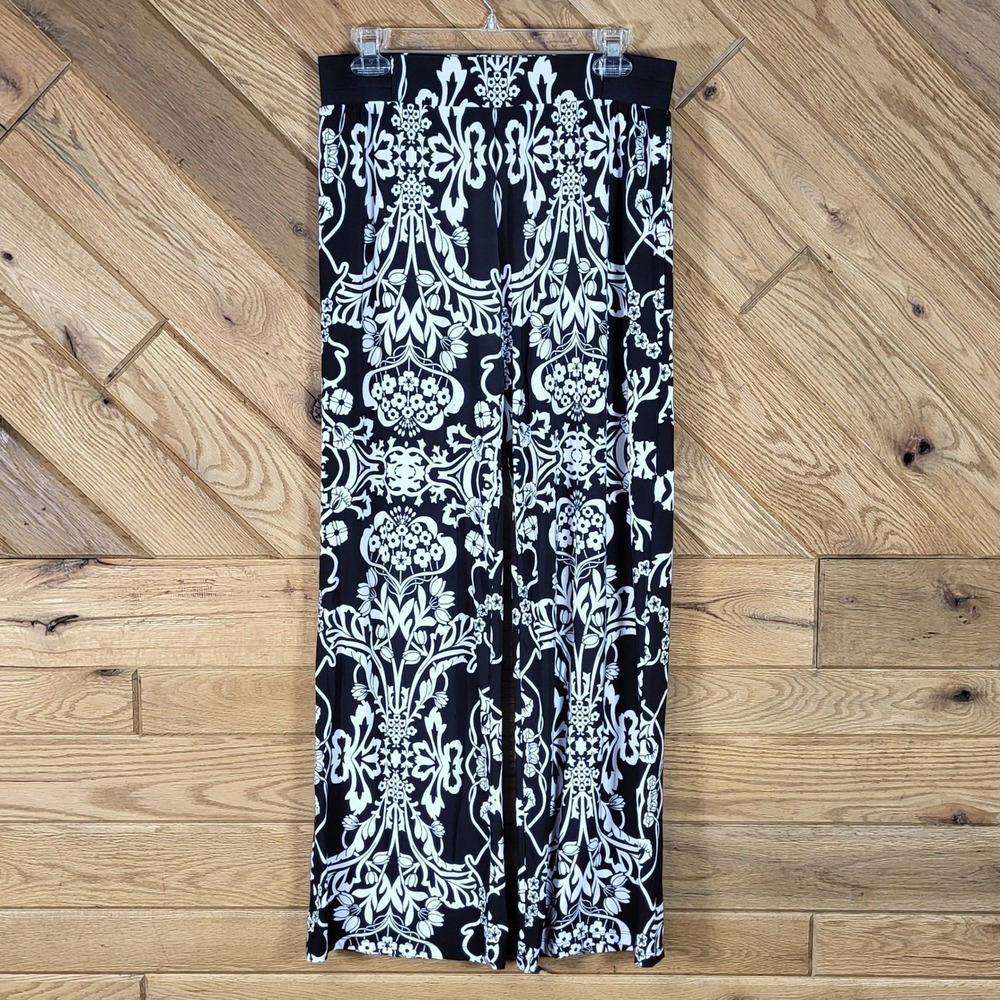 INC International Concepts Wide Leg Pants Womens M Damask Floral Black White